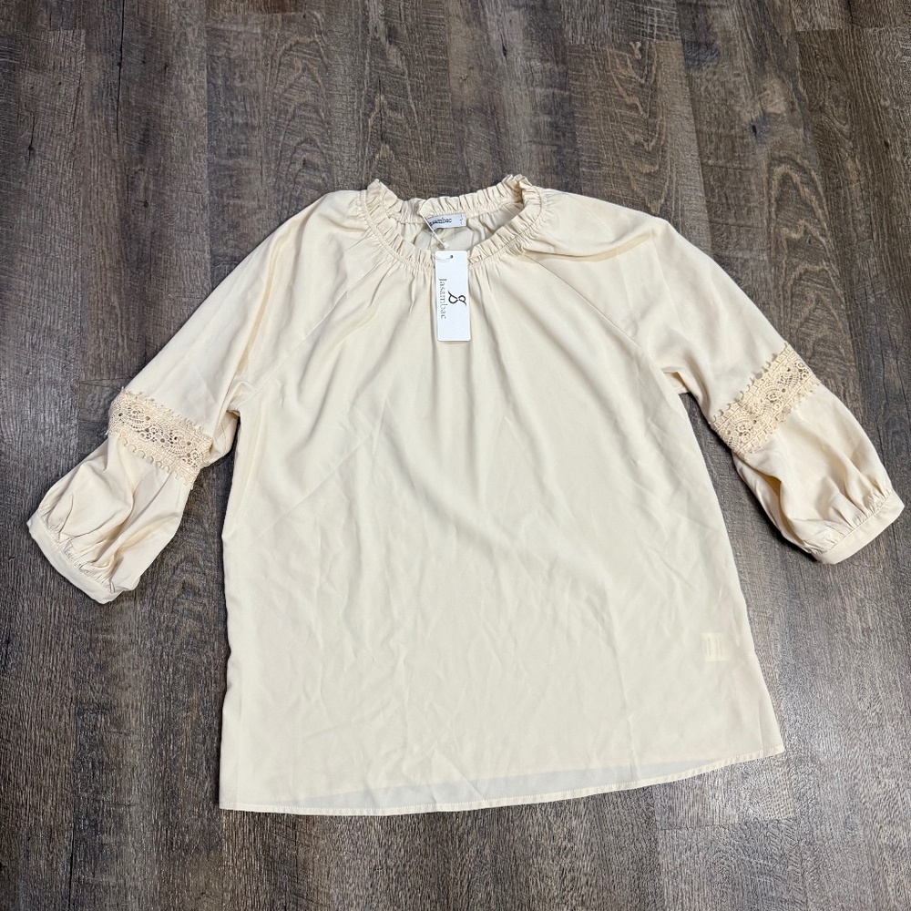 Jasambac Ivory Blouse NWT Boho, Crochet, Classic, Off the Shoulder Sz L, Fall